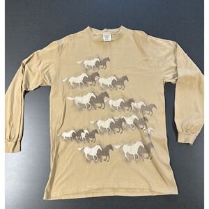 Oneita Vintage 90s Horses Graphic Design Single Stitch Long Sleeve T Size LARGE